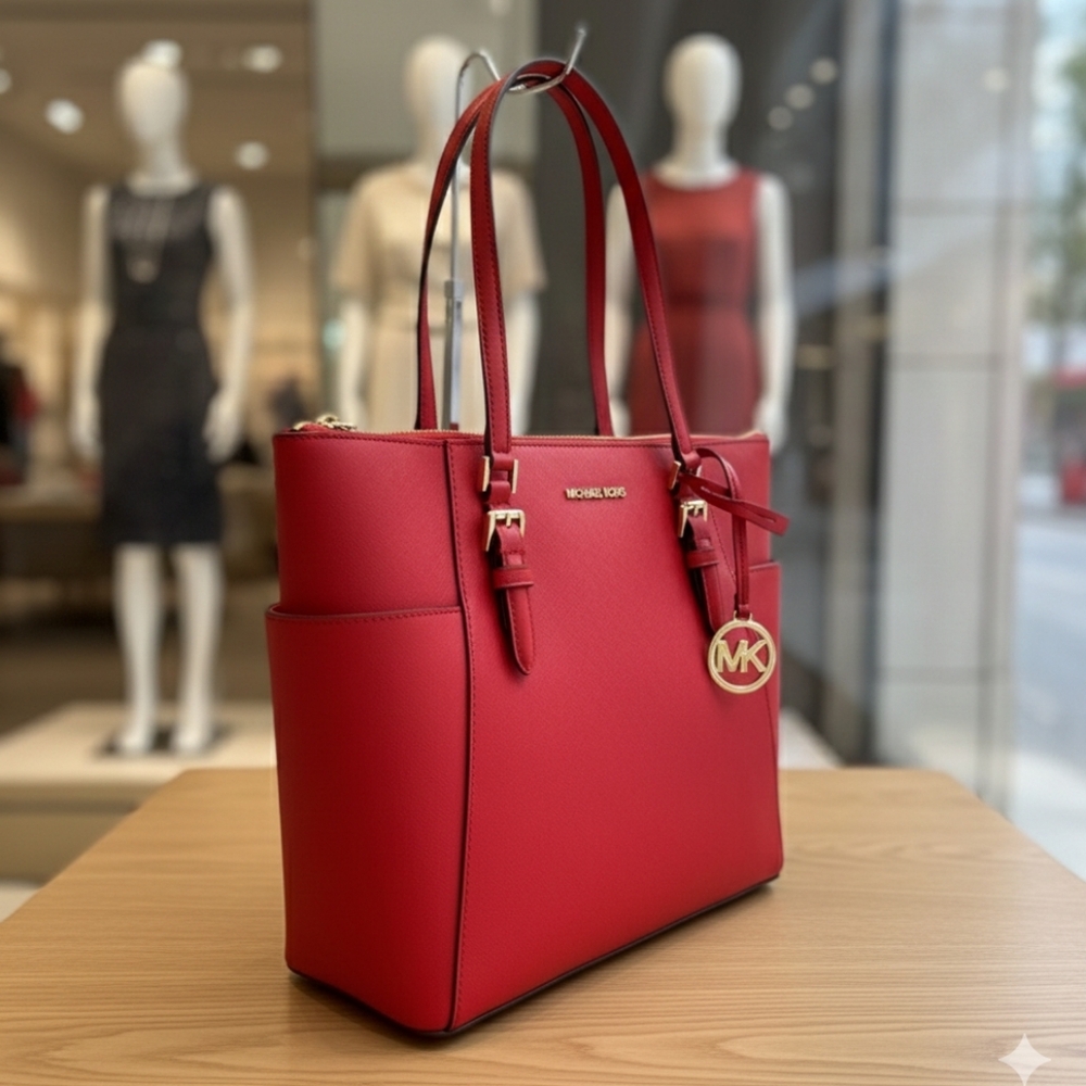 Michael Kors Charlotte Large Top Zip Shoulder Tote Bag Bright Red(NWT) - Picture 8 of 12